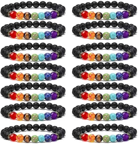 CASDAN - Pulsera de piedra de lava de 0.315in para mujeres y hombres, 7 chakras, difusor de aceites esenciales, pulsera de piedras naturales para