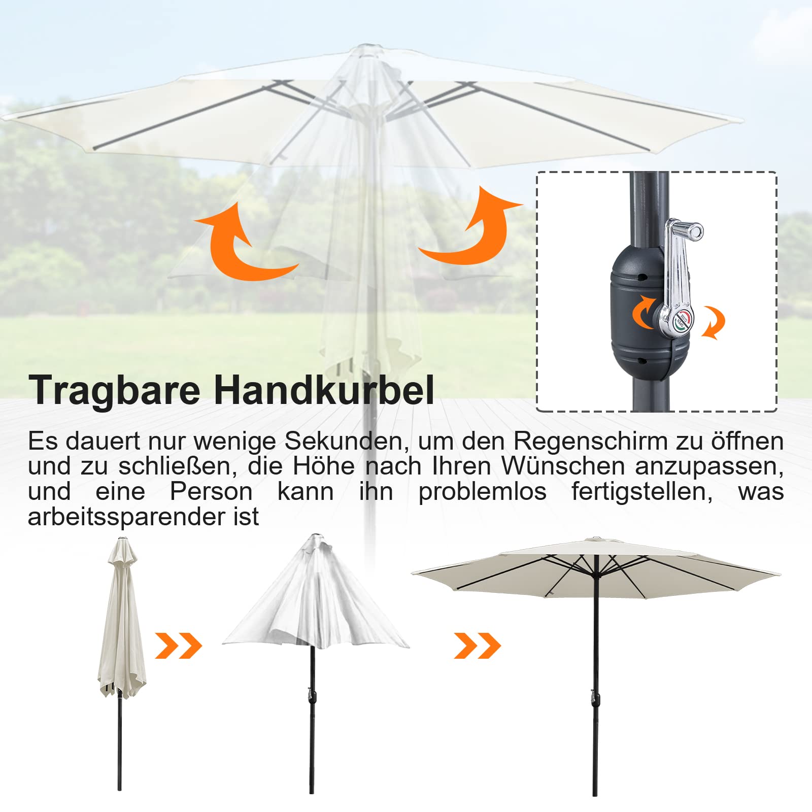Sonnenschirm Ø 350/270 cm mit Kurbel, Ampelschirm UV Schutz 50+ Strandschirm, Sonnenschutz, Gartenschirm wasserdicht für Terrasse, Balkon, Pool, ohne Ständer