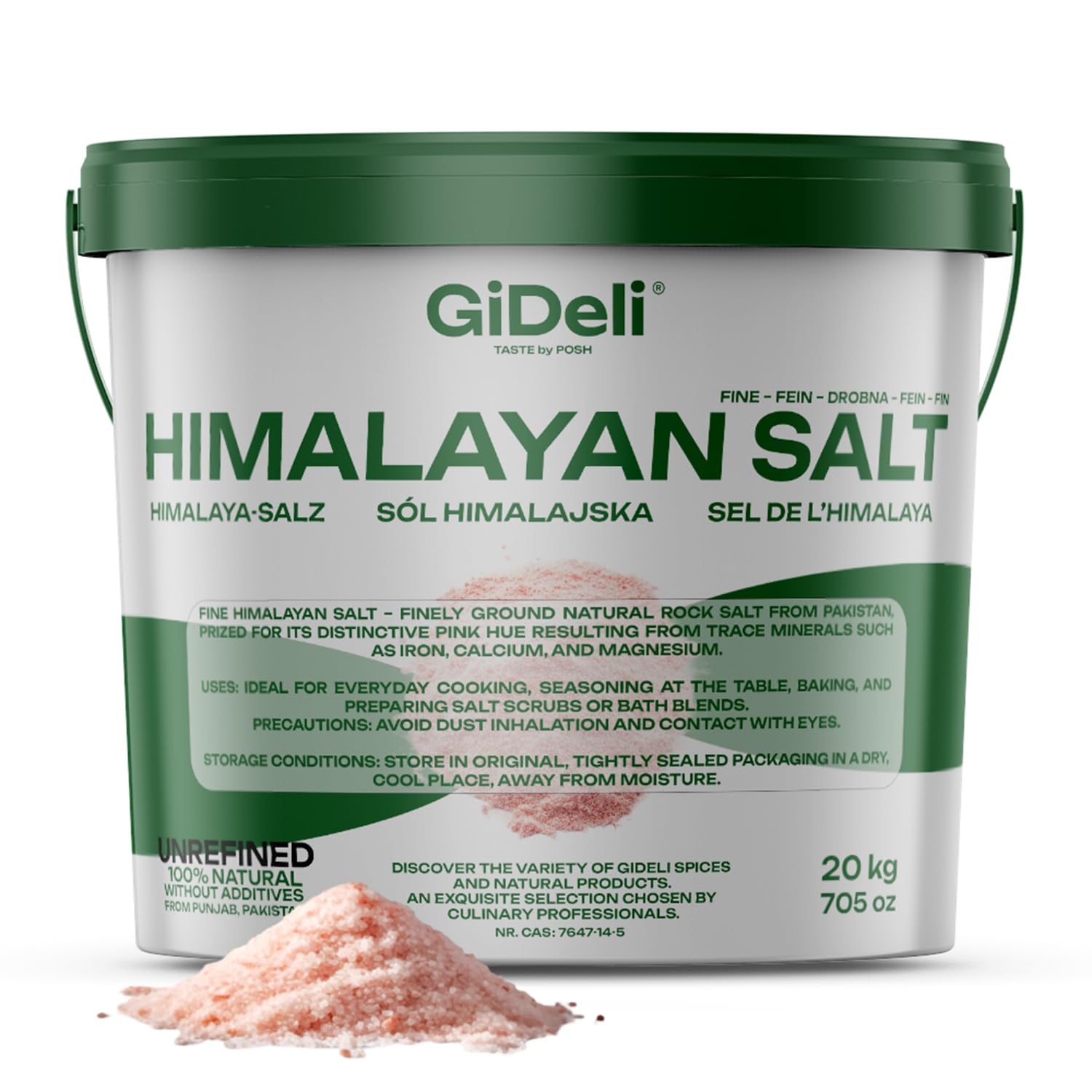 GiDeli Himalaya Salz Fein 20kg im Eimer - Rosa Kristallsalz - Natursalz Unbestrahlt - Speisesalz - Badesalz und Entspannungssalze - Steinsalz aus Punjab Pakistan