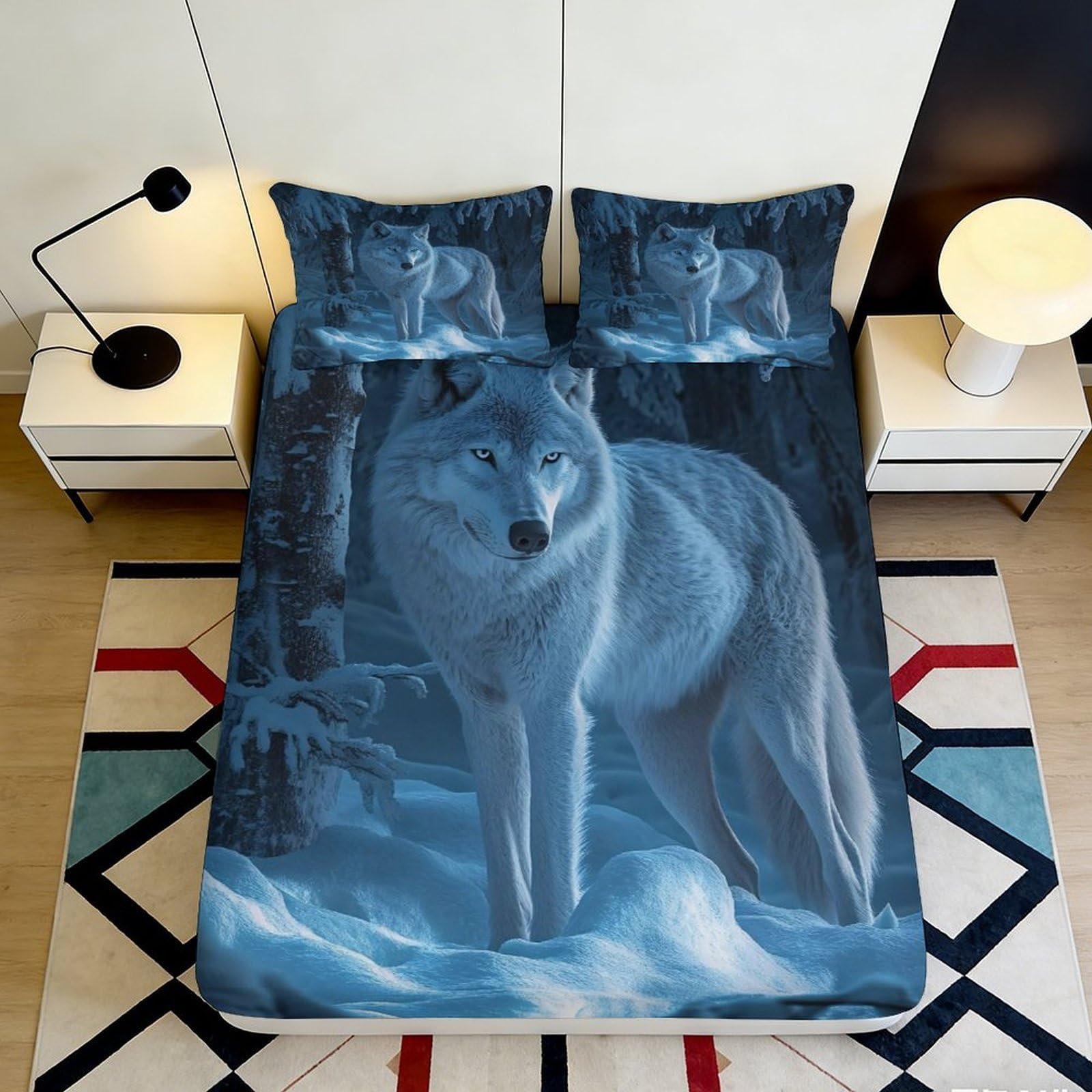 K1r3d9e5 Style-3 3D Printed Wolf Forest Fitted Sheet Microfiber Soft Non-Slip Bed Cover For Bedroom Guest Room Decor 90X200x25cm