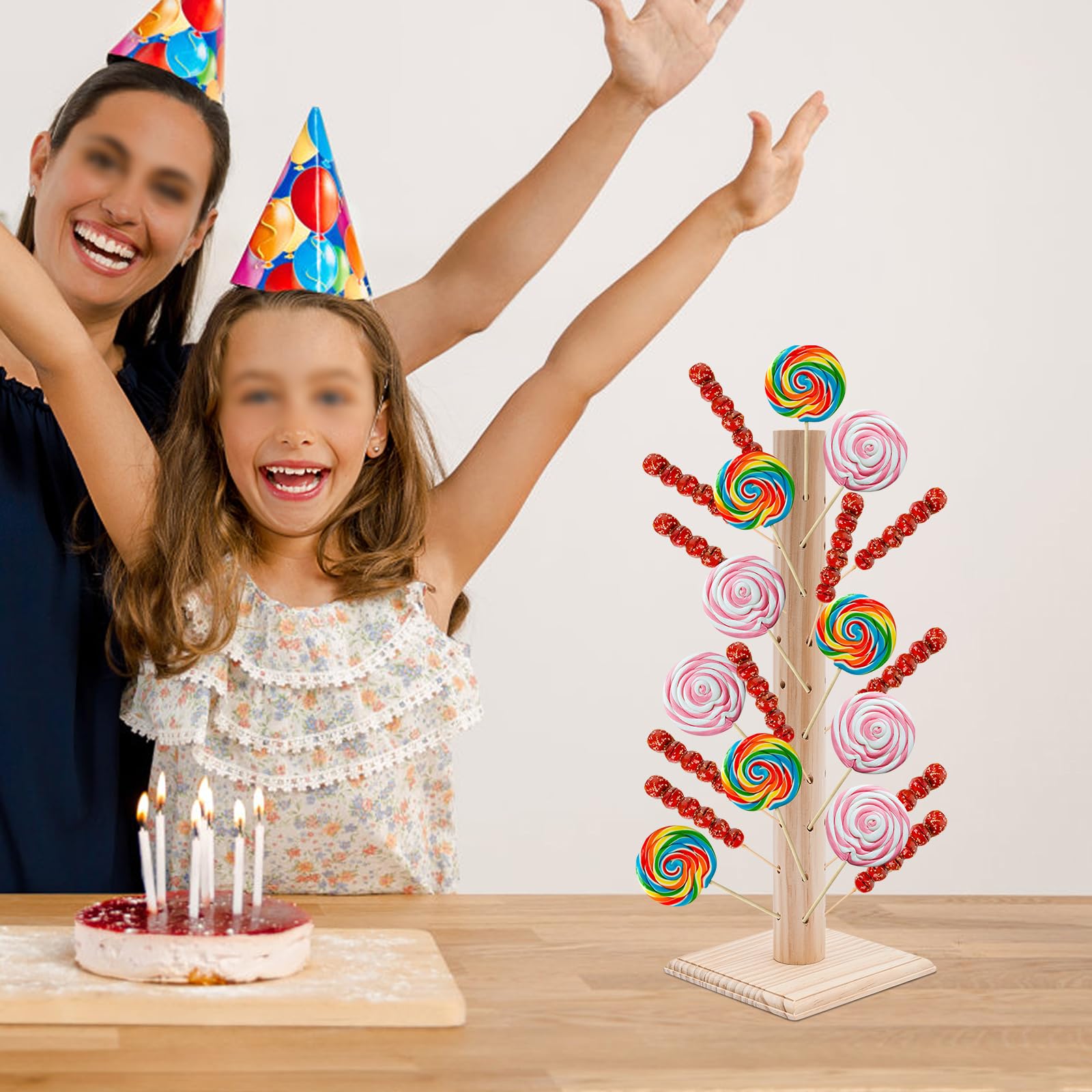 Cake Pop Ständer 62 Löcher Lollipop-Halter aus Holz, Süßigkeiten Tischdisplay, Lutscherständer für Partys Geburtstage Jubiläen Hochzeiten Geschäfte Geburtstag Deko (Log Farbe)