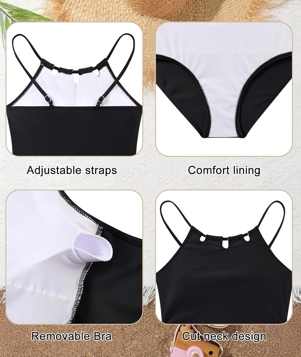 Girls Swimsuit One-Piece Bathing Suit with Mesh Cover Ups Adjustable Straps Cut Out Swimwear Size 7-16 - Image 6