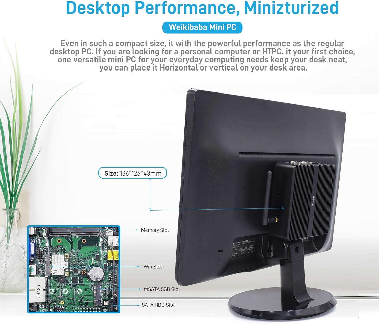 ミニpc Windows10 Pro Celeron J4125,小型pc 16GB メモリー DDR4 128GB