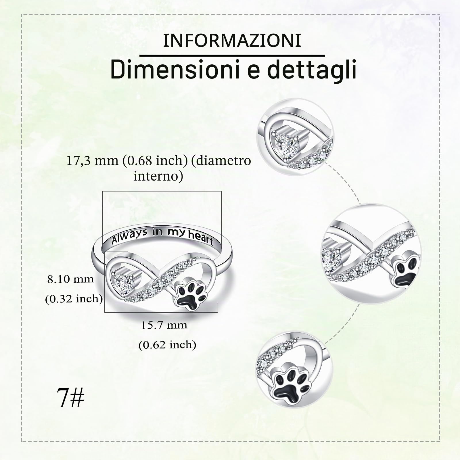Paw Print Anello in argento Sterling Memorial Cat Paw Print Ring Cane Infinity Puppy Pet Claw Ring for Women Cat Dog Jewelry for Women