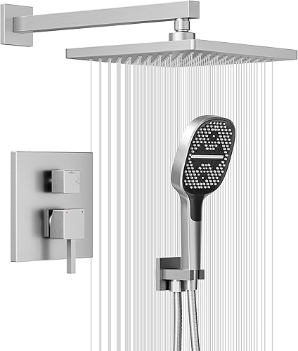 Miniatura 8 de HIMK Sistema de ducha, juego de grifo de ducha montado en la pared para baño, cabezal de ducha de lluvia de alta presión de 10.0in y 3 ajustes de