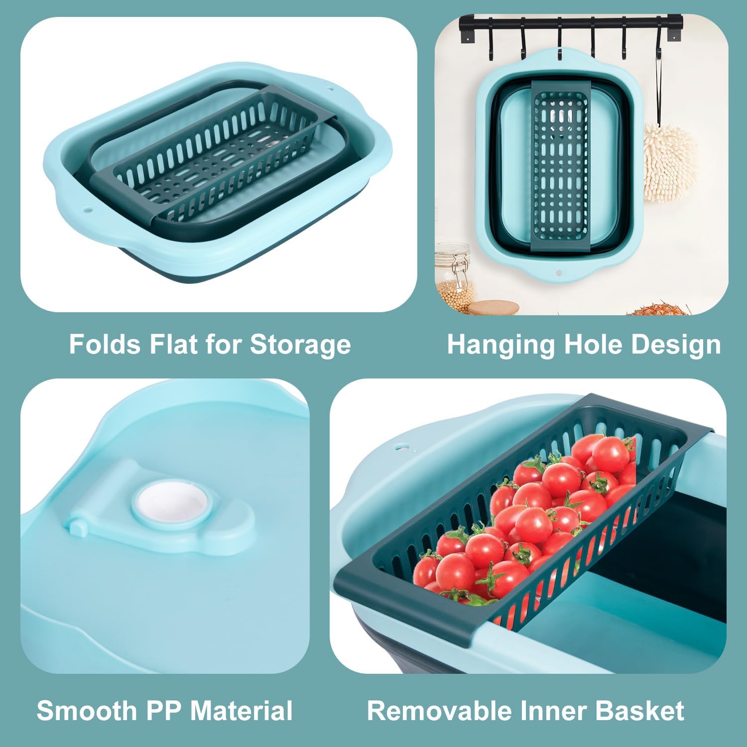 2-Pack Foldable Wash Basin for Vegetables,Collapsible Portable Sink Set in Pink & Green,Kitchen Storage Tray-Laundry,Dishes,Indoor,Outdoor,RV & Camping-Leak-Proof Drain Design