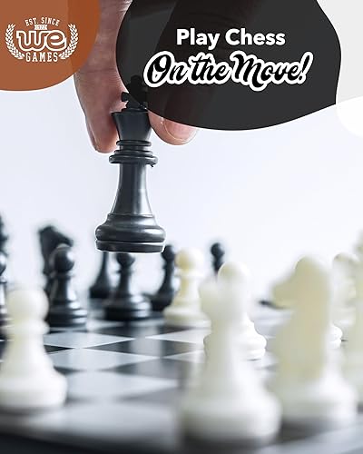 Miniatura 8 de WE Games Juego de ajedrez de torneo de mejor valor  piezas de ajedrez rellenas y tablero de ajedrez de vinilo enrollado negro