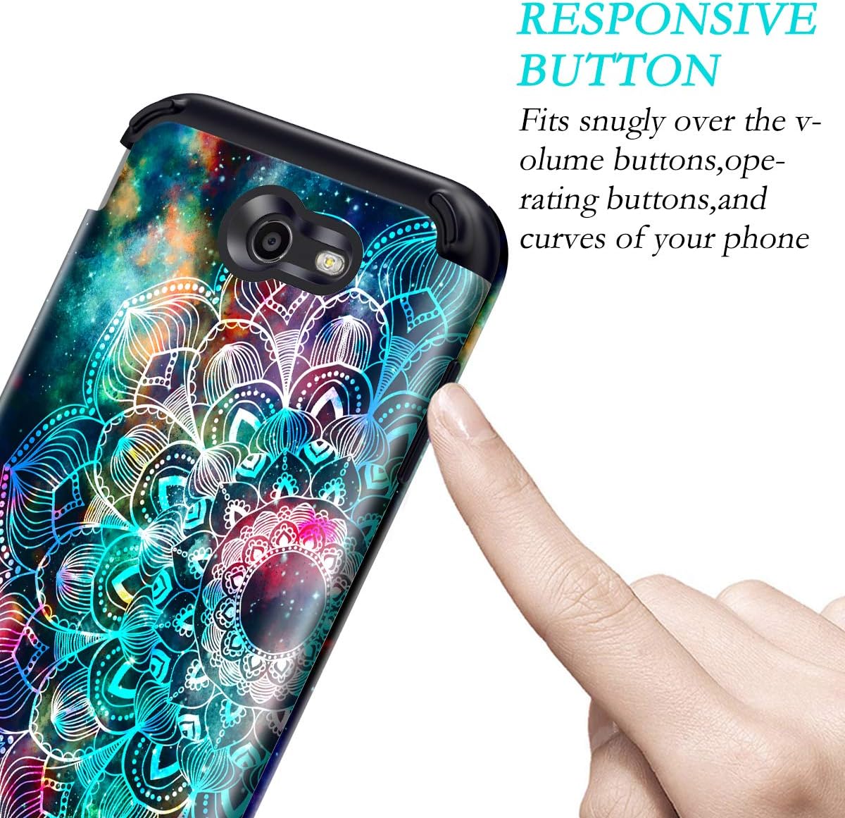 Lamcase Samsung Galaxy J7 2017 Case (Not Fit J7 2018) J7 Prime/J7 V/J7 Perx/J7 Sky Pro/Galaxy Halo Case Shockproof Dual Layer PC & Silicone High Impact Bumper Protective Cover, Mandala/Galaxy