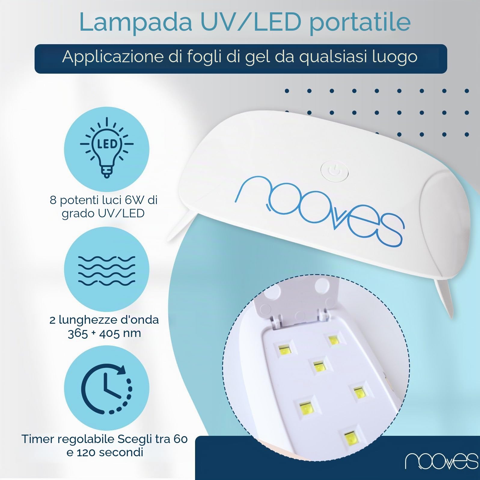 NOOVES - Starter Kit Beauty Red, 2 pellicole in gel per unghie + lampada per asciugatura unghie UV/LED + gel top coat glossy + quarzo doppio stick, unghie gel semi-curate premium, manicure, gel nail
