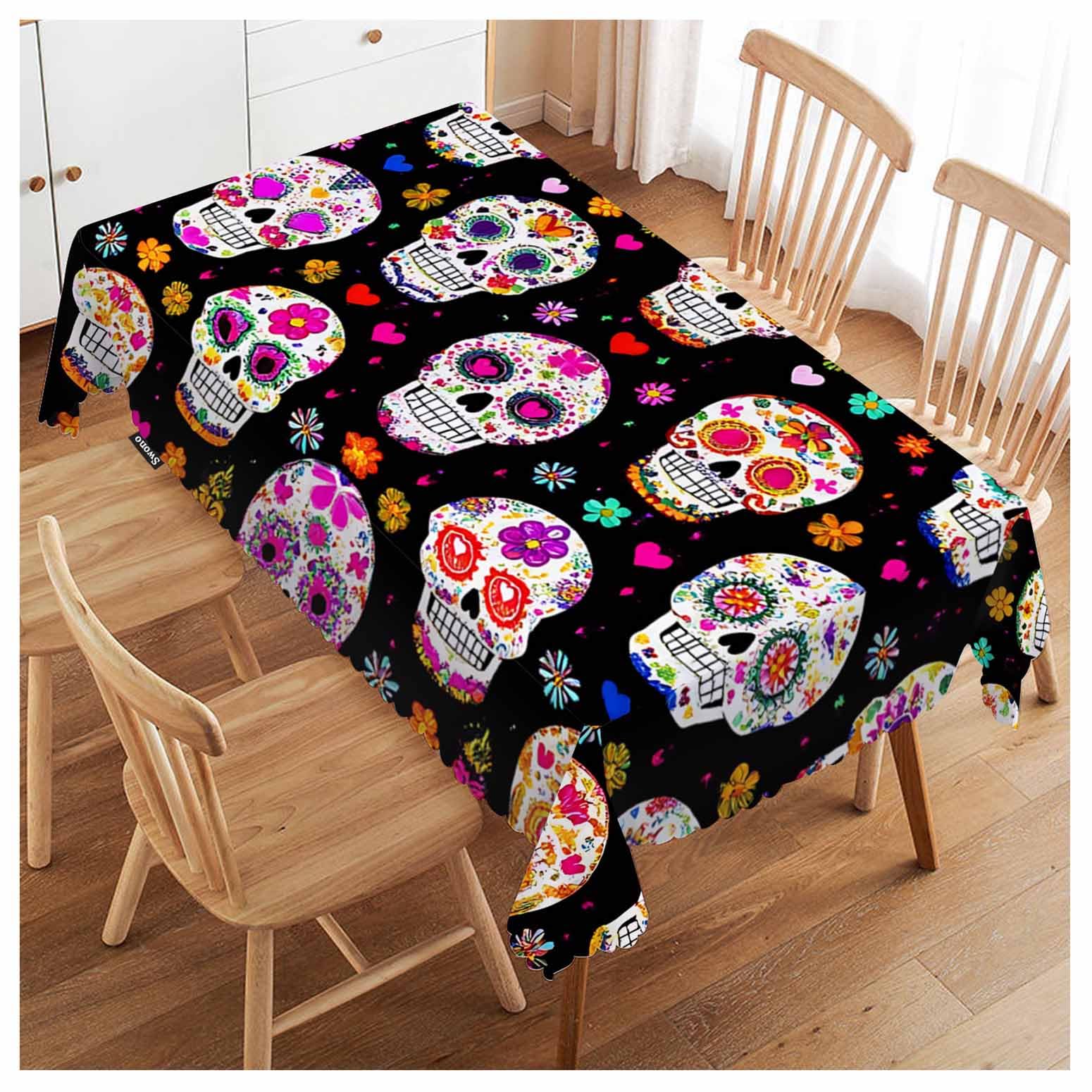 FJQWKLF Day of The Dead Table Cover Tablecloth, Colorful Mexican Sugar Skulls 50x72 Inch Table Cloth for Rectangle Tables Buffet Parties Coffee BBQ and Dinning Tablecloth