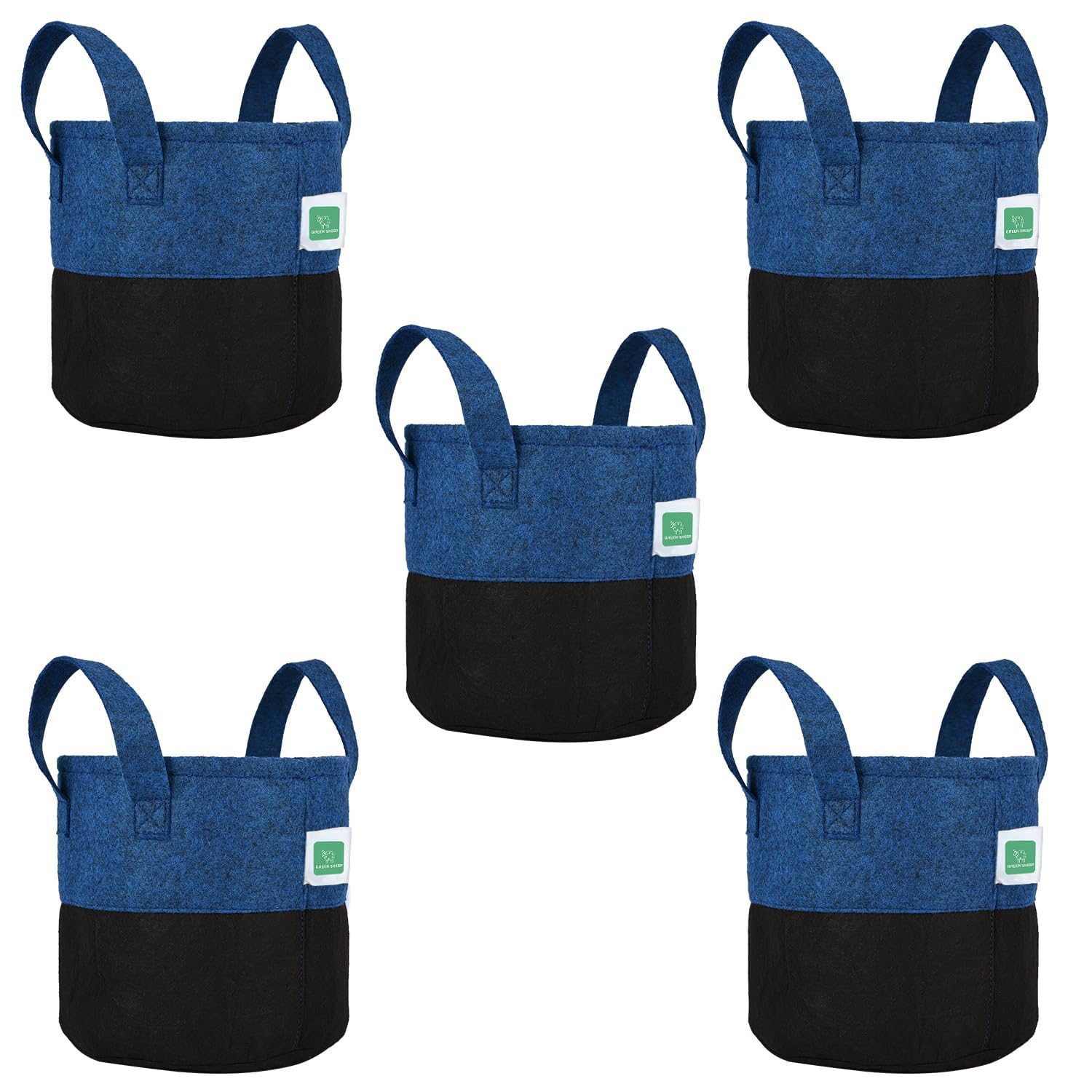 GREENSHEEP Geo Fabric Grow Bags UV Treated Gardening Cotton Pots Terrace Indoor Outdoor Home Balcony Nursery Leafy Vegetable Fruits and Flower (Black & Blue Round 400 GSM Size 24x24 Pack of 5) (B0DFG16Q4J) Amazon Price History, Amazon Price Tracker