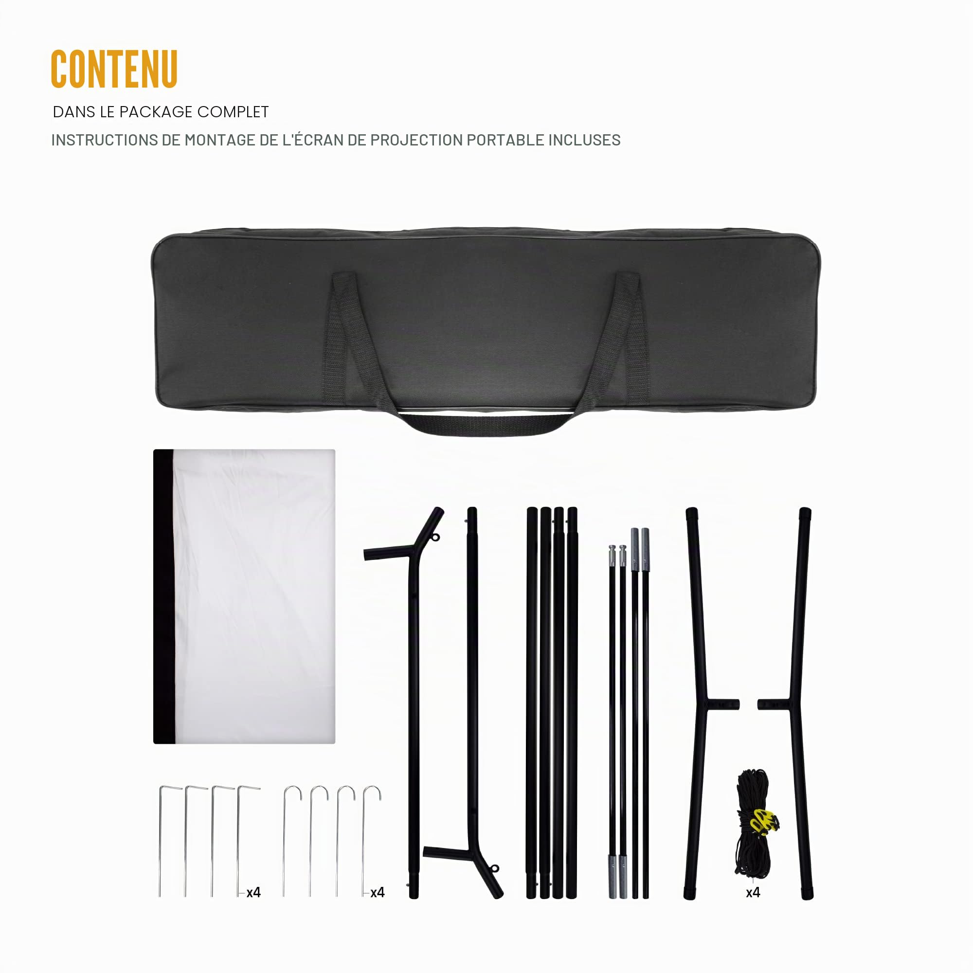 KHOMO GEAR Écran de Projection Portable 100" avec Support - Écran de Projection extérieur et intérieur pour soirées cinéma, Home cinéma et présentations - Écran de Projection Avant et arrière
