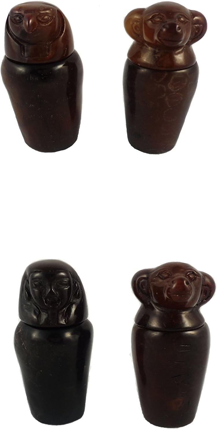Museum Collections Carved Serpentine Egyptian Canopic Jars, Set of 4
