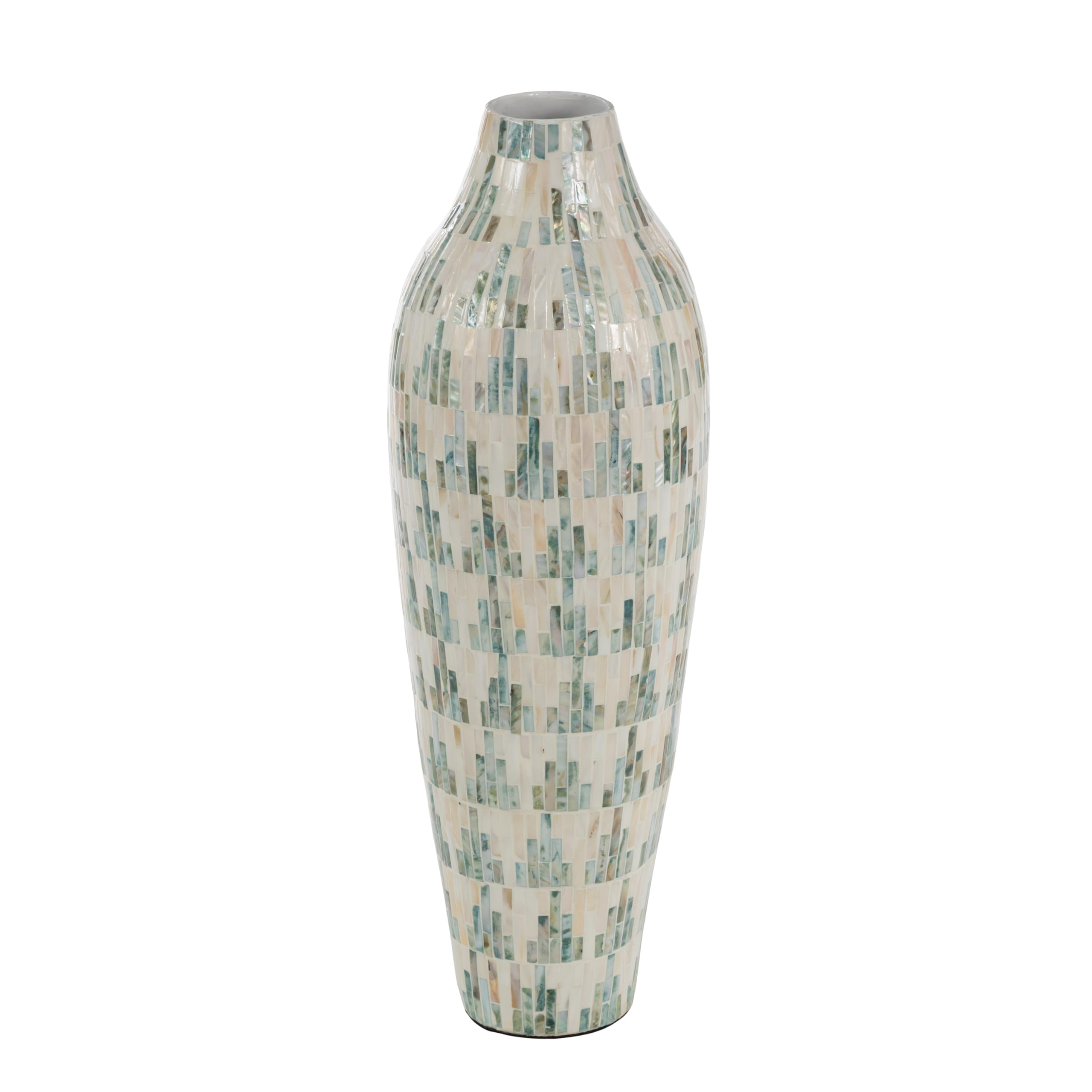 Mother of Pearl Shell Handmade Decorative Vase Mosaic Inspired Centerpiece Vase with Pastel Blue and Pink Accents, Flower Vase for Home Decoration 9" x 10" x 28", White