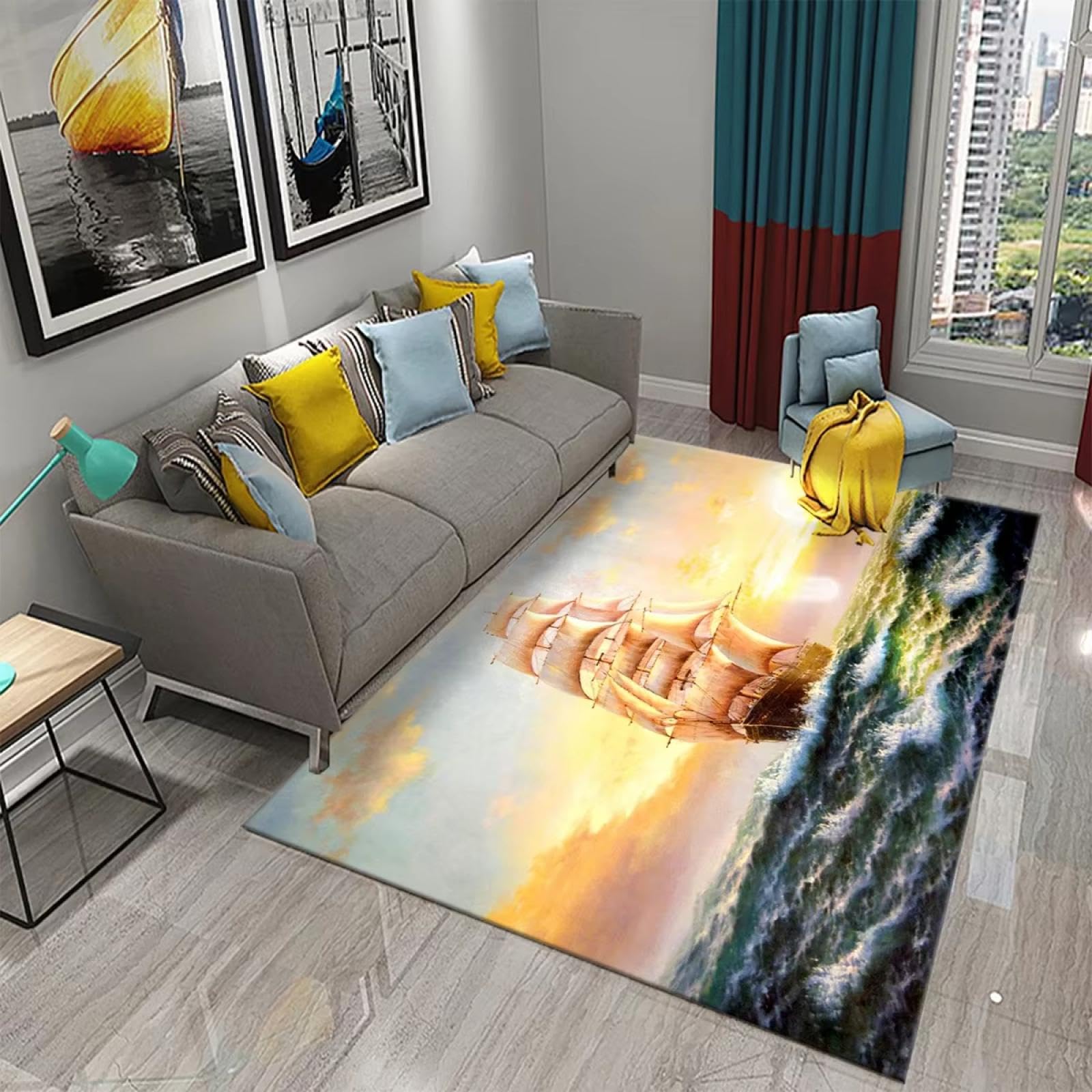 Tapis de voilier 3D coucher de soleil pour illuminer votre salon 100x120cm