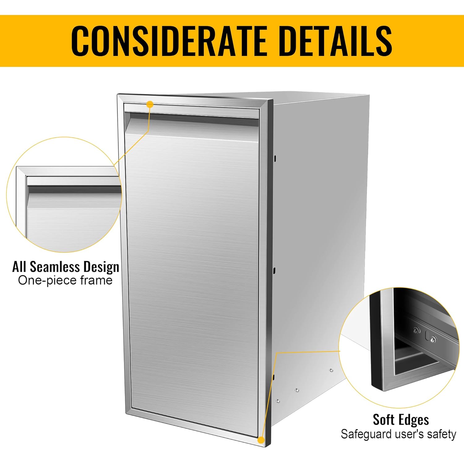Pull-Out Trash Drawer 14" W X 27" H X 20" D, Stainless Steel Trash Bin Outdoor Kitchen Built-in Single Trash Drawer for Outdoor Kitchen BBQ Island