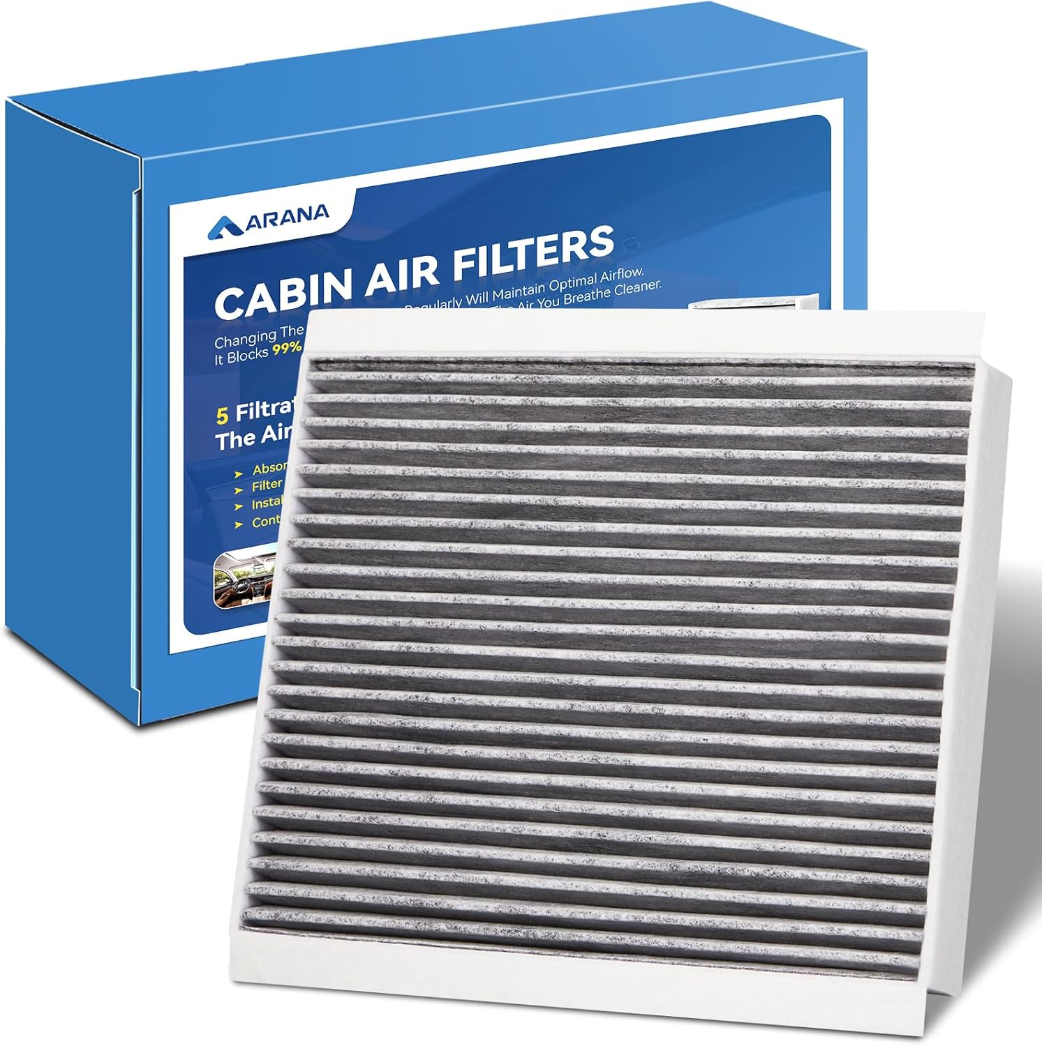 ARANA CF12150 Cabin Air Filter With Activated Carbon, CP150 Replacement For Expedition F-150 F-250 F-350 F-450 F-550, Lincoln Navigator, 1 Pack