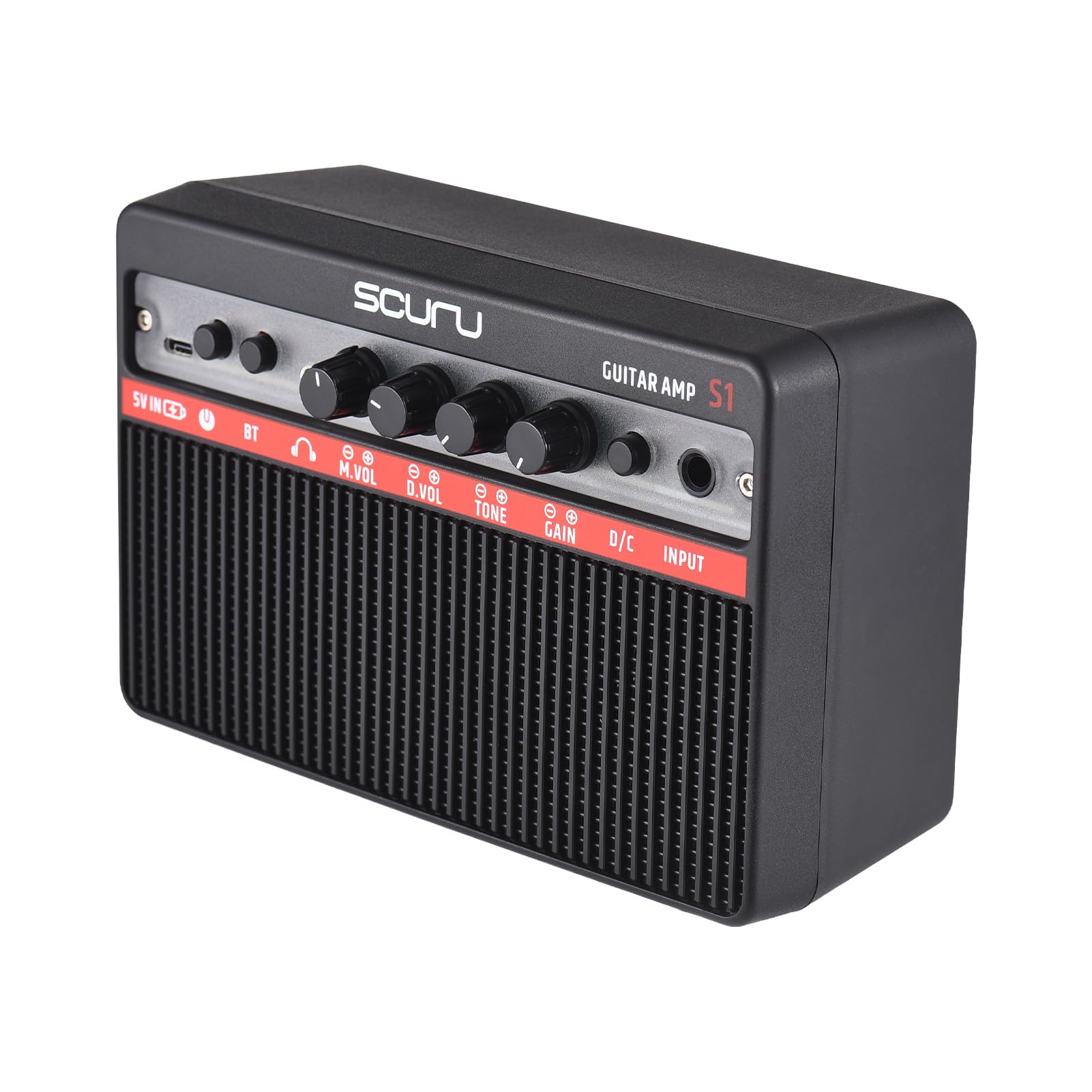 Btuty Scuru 16 W kleiner E-Gitarrenverstärker, tragbarer Gitarren-Übungs-Lautsprecher, wiederaufladbarer Verstärker, unterstützt BT/Kopfhörer-Verbindung, integrierter Verzerrungseffekt, Plug and Play