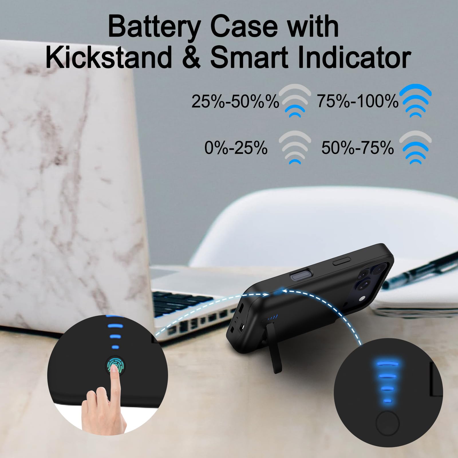 Akkuhülle für iPhone 17 Pro Max (6,9"), 8500mAh Tragbares Ladegerät Wiederaufladbar Akku Hülle mit Standfuß,Powerbank Handyhülle Verlängerte Batteriesicherung für iPhone 17 Pro Max