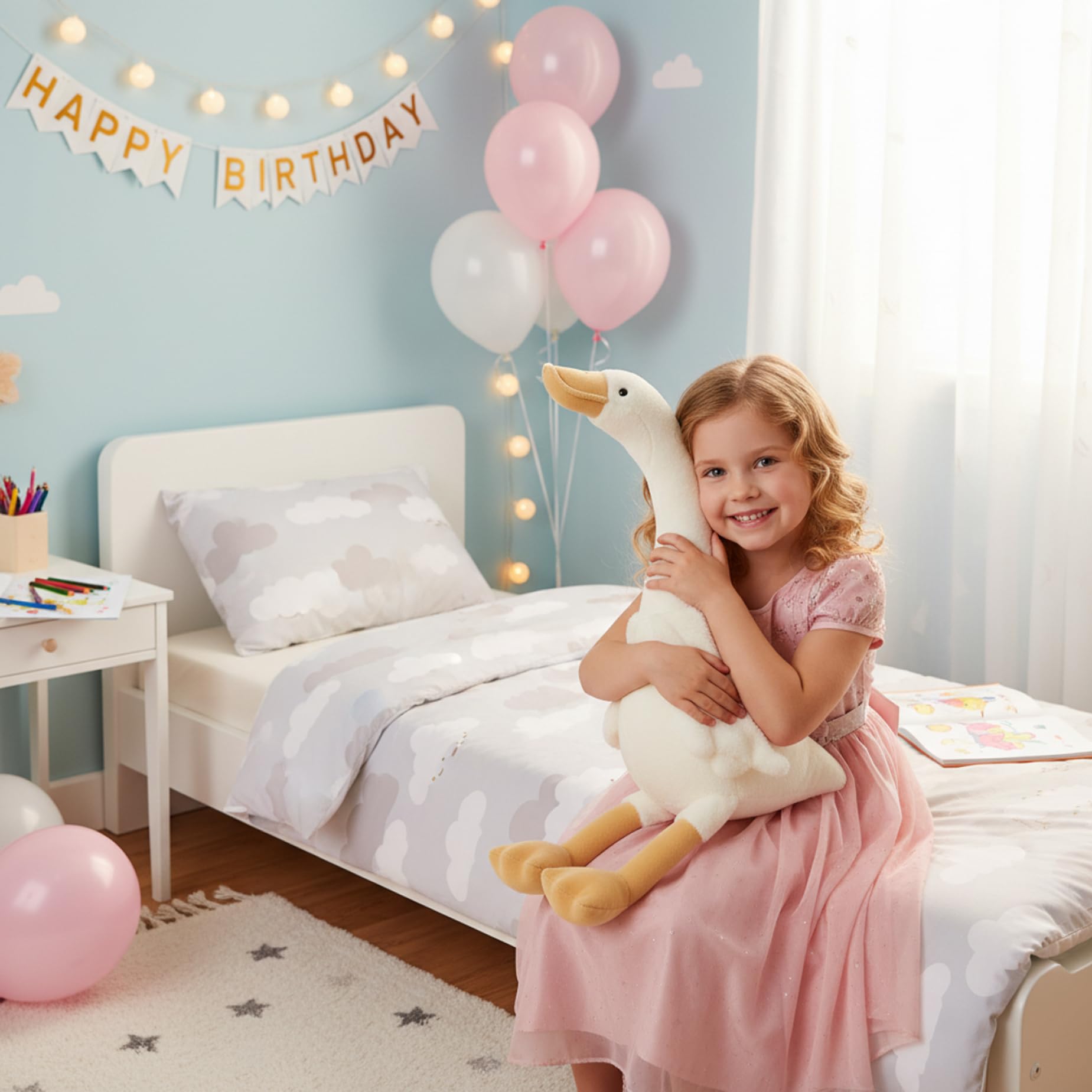 Cigno Peluche Peluche Oche Bianche Bianche per Letto e Divano Simpatico Arredamento per la Scuola Materna e Regalo 24 Pollici
