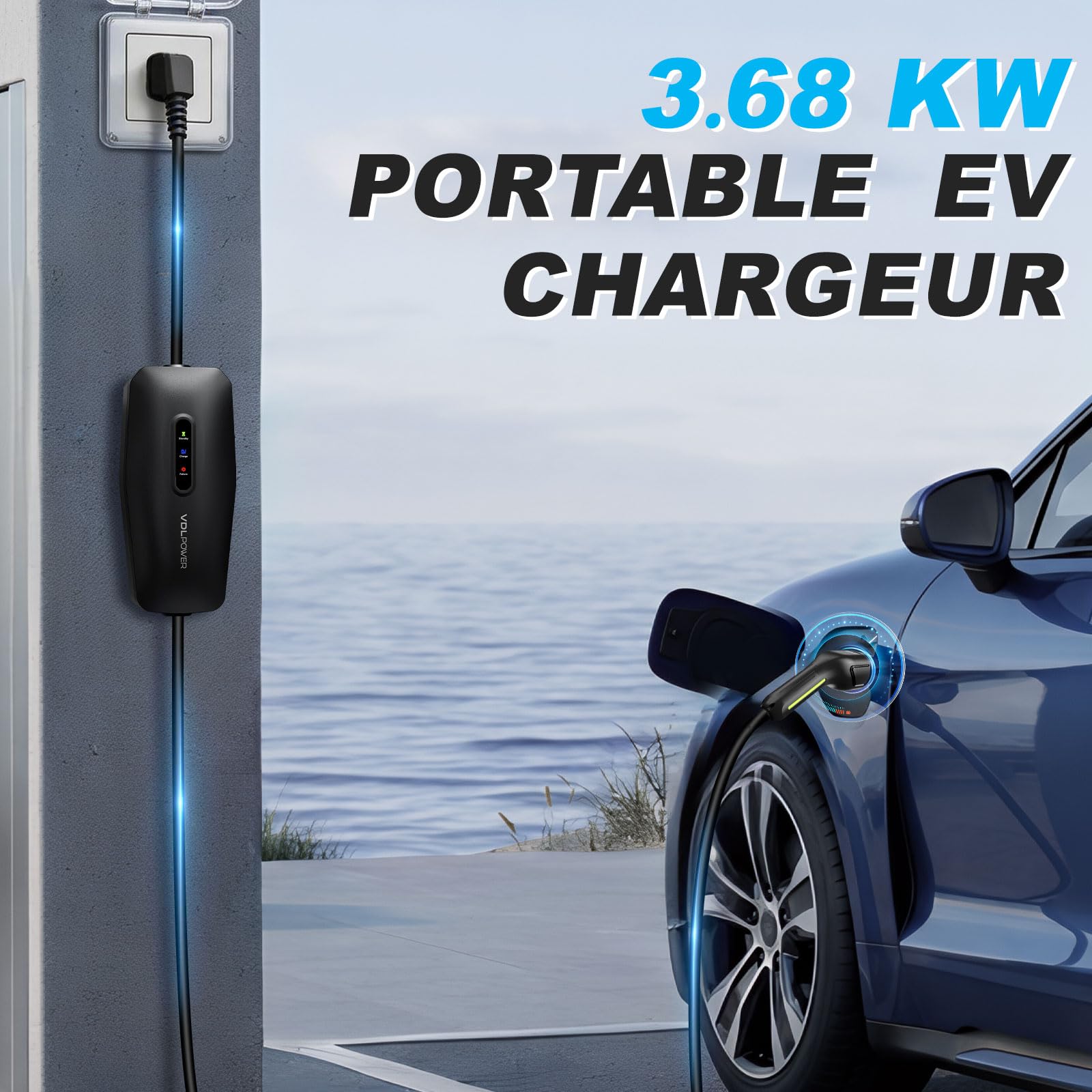 Chargeur Voiture Electrique,3.68KW/5M EV Chargeur Type 2, Cable Recharge Véhicule Electrique 16A avec EU Schuko Prise, Borne de Recharge Monophasé IP65, Compatible avec E-208, Model Y/3,ID.3, ID.4