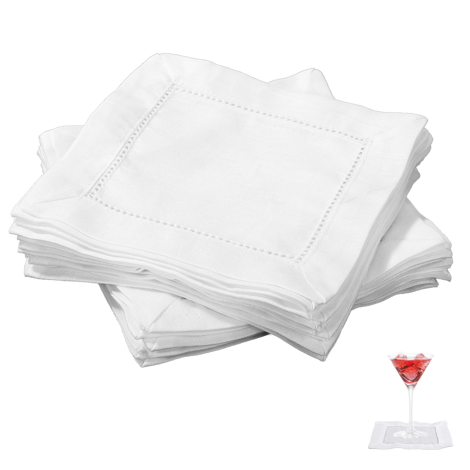 Fukaisu 25pcs Linen Cocktail Napkins for Embroidery, 15x15cm/6x6in Reusable Linen Cotton Napkins Fabric Coasters for Wedding Birthday Baby Shower Party Home Bar Beverage Supplies