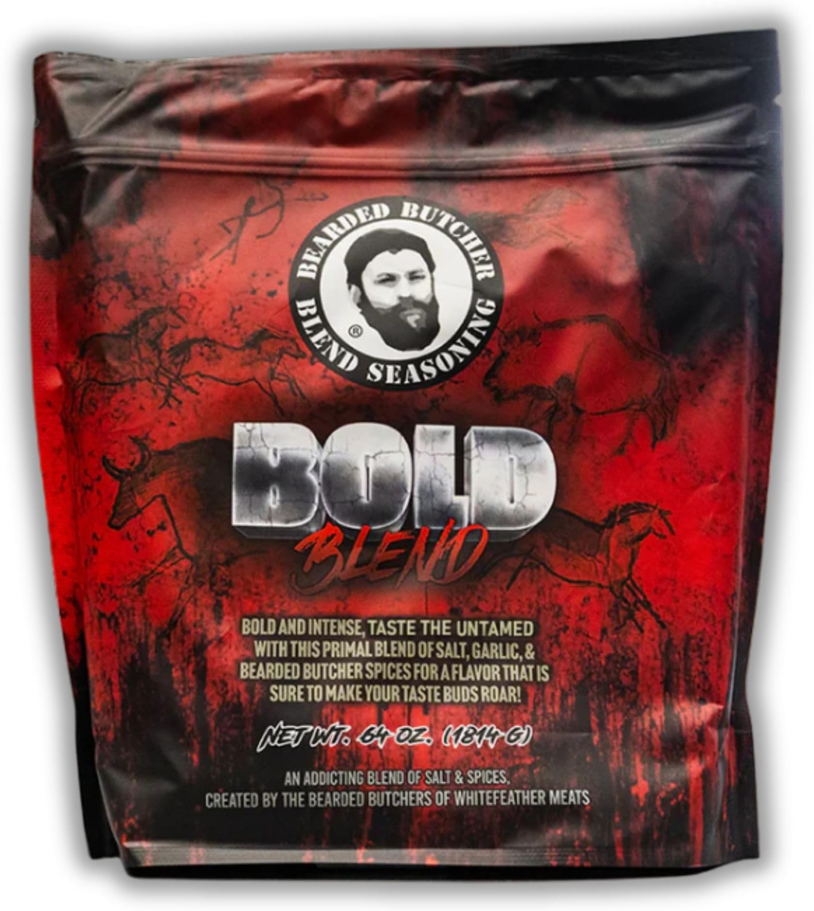 Bearded Butchers Bold Blend, 64 oz Bulk Bag – Primal Salt, Garlic & Spice Blend for Steaks, Burgers, Roasts, Game Meats, Fries – No MSG, Gluten-Free, No Sugar, Ideal for Meals