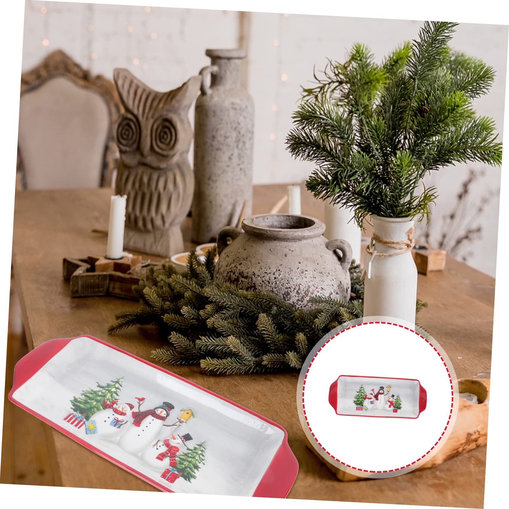 OUNONA 1pezzi Vassoio per Dolci Natalizio in Ceramica con Motivo Cartoni Animati Piatto da Dessert e Frutta Contenitore per Alimenti per Natale Feste Compleanni Elemento Decorativo per Ca