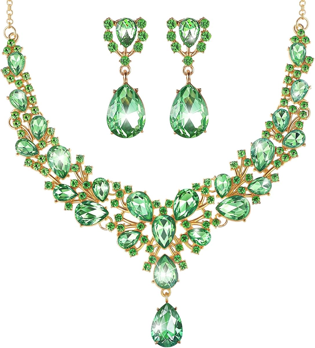 Bridal Teardrop Cluster Crystal Jewelry Set Women