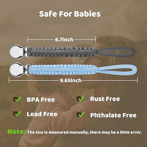 Miniatura 4 de Paquete de 2 clips trenzados para chupete, correas para chupete, para niños y niñas, accesorios para bebés con chupetes Avent MAM, chupetes,