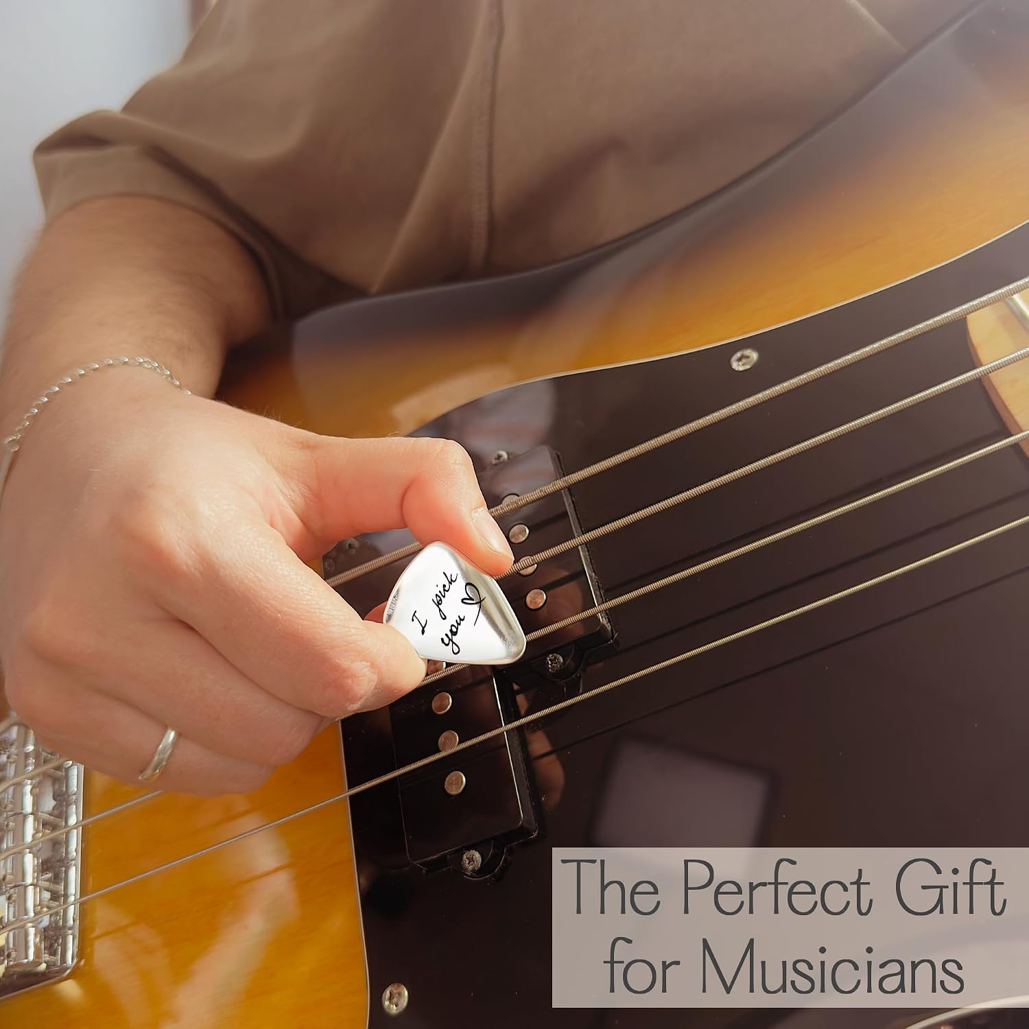 Father's Day Gift, Stainless Steel Guitar Pick, Personalized Guitar Pick, I pick you, Custom engraved with actual handwriting, anniversary date