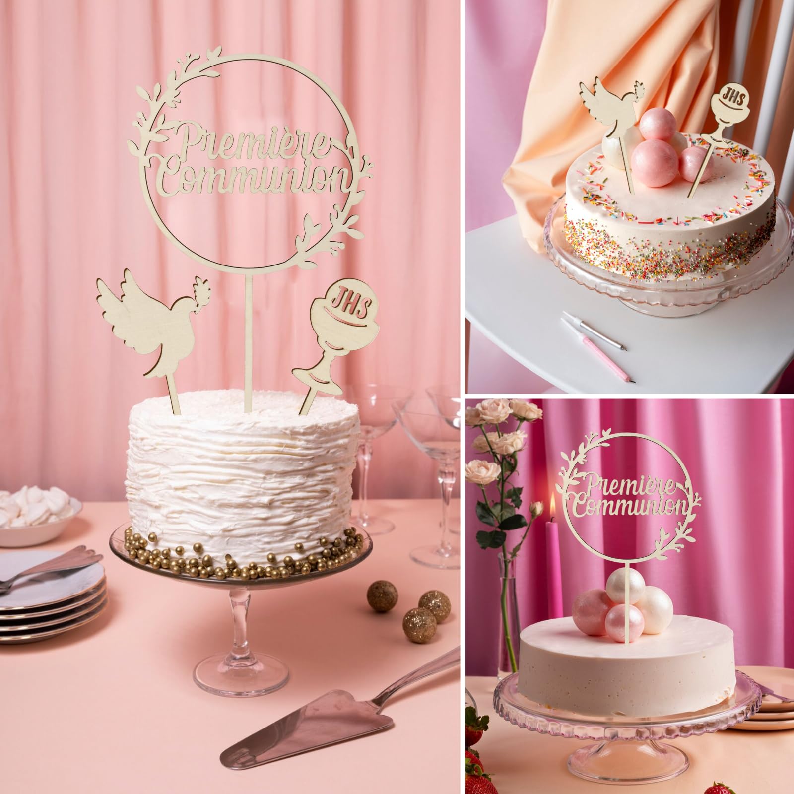 Cake Topper Primera Comunión – Holz-Deko Für Kommunionskuchen, Inkl. 2 Kleine Topper