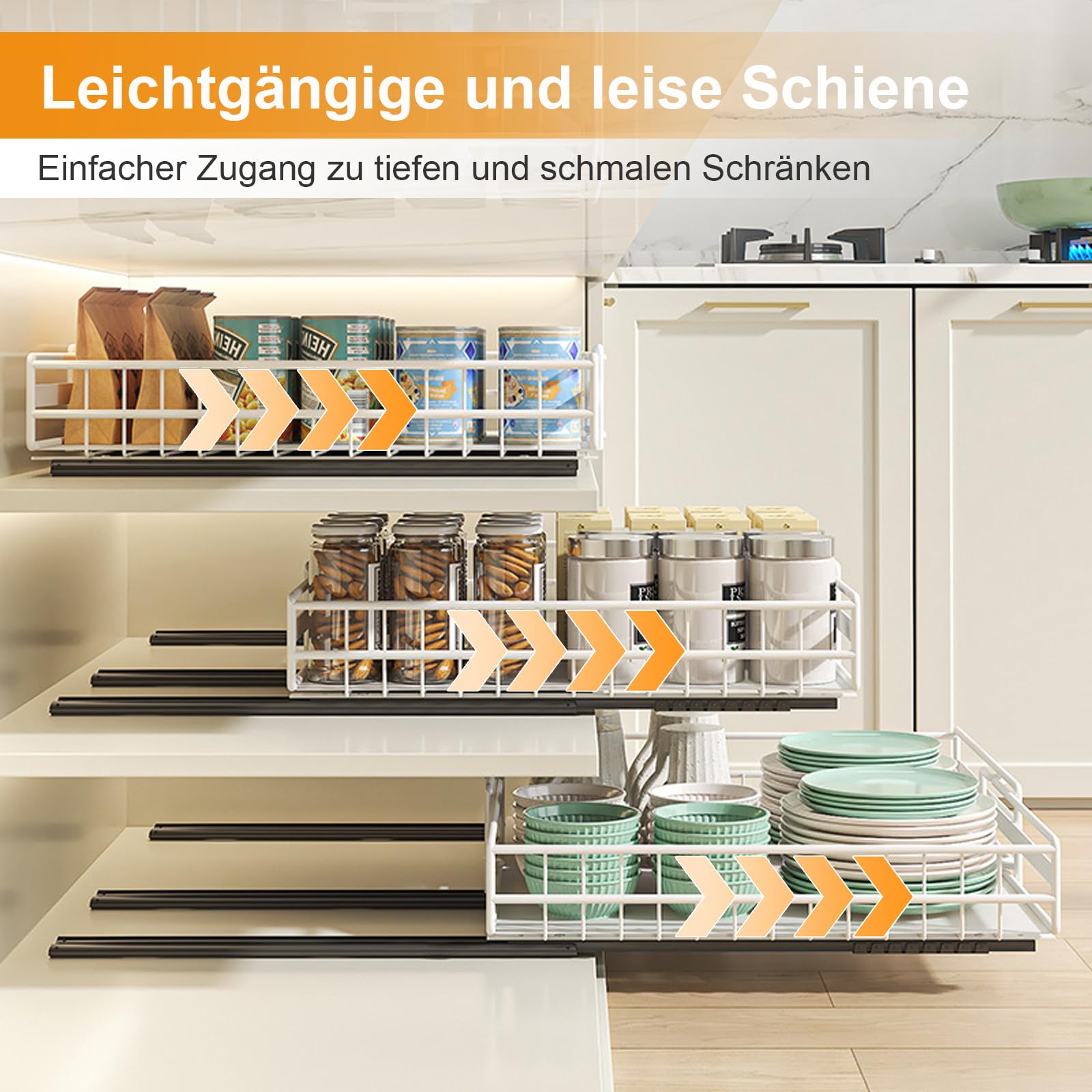 2 pack Organisateur de l'armoire de tirage extensible, organisateur de l'armoire à glissement télescopique pour cuisine, organisateur d'armoire de largeur réglable (blanc)