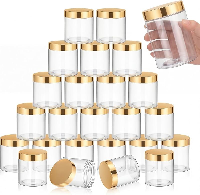 SATINIOR Frascos Plásticos Transparentes com Tampa Dourada, 473 mL, Pacote com 24