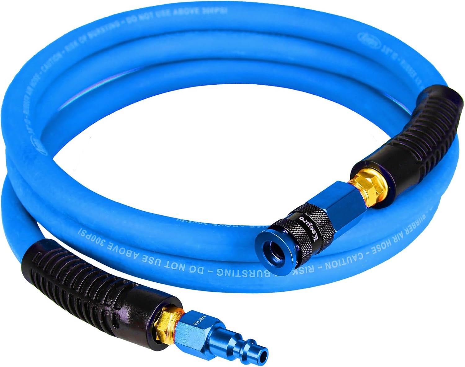 Keepro Rubber Lead in Air Hose, Durable Air Compressor Hose 3/8 Inch ID By 6 Feet Long with Swivel Universal Aluminium Quick Coupler and Plug, 300 PSI Maximum Pressure, Blue
