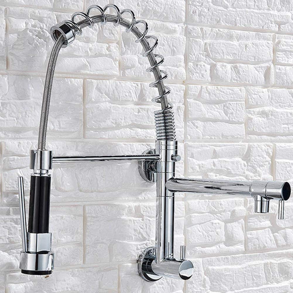 Robinet de cuisine mural nickel brossé eau froide avec douchette extractible