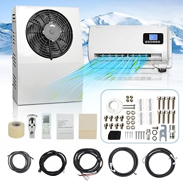 12V Air Conditioner Split Truck Parking Ac Unit, 12 Volt DC Inverter Air Conditioner with Remote Control, 950W Quiet Fast Cooling For Semi-Truck, Bus, Camper, Pickup, Motorhome, RV, Trailer