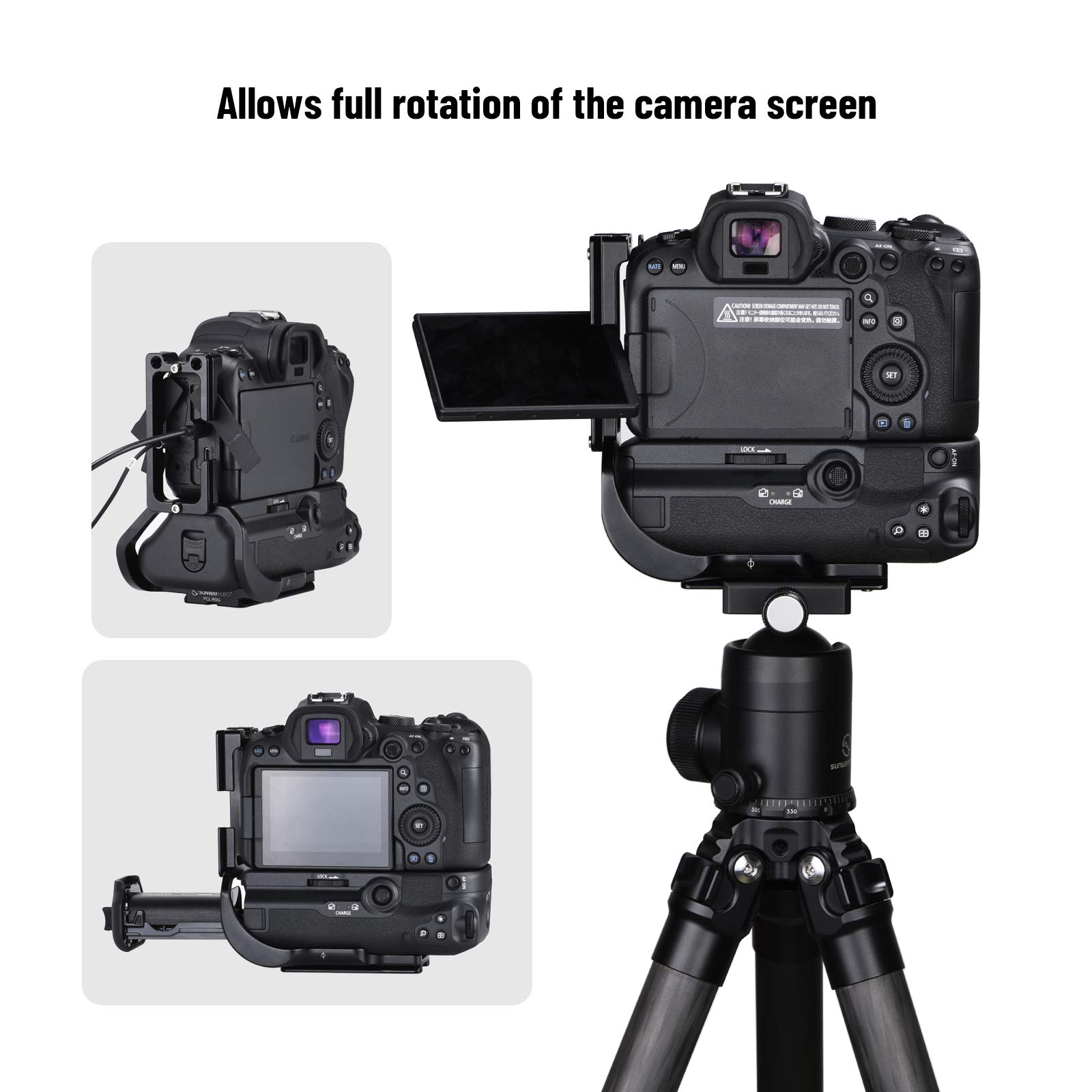 SUNWAYFOTO PCL-R5G niestandardowy wspornik L do Canon EOS R5/R6 z uchwytem akumulatorowym kompatybilny z BG-R10 Arca RRS