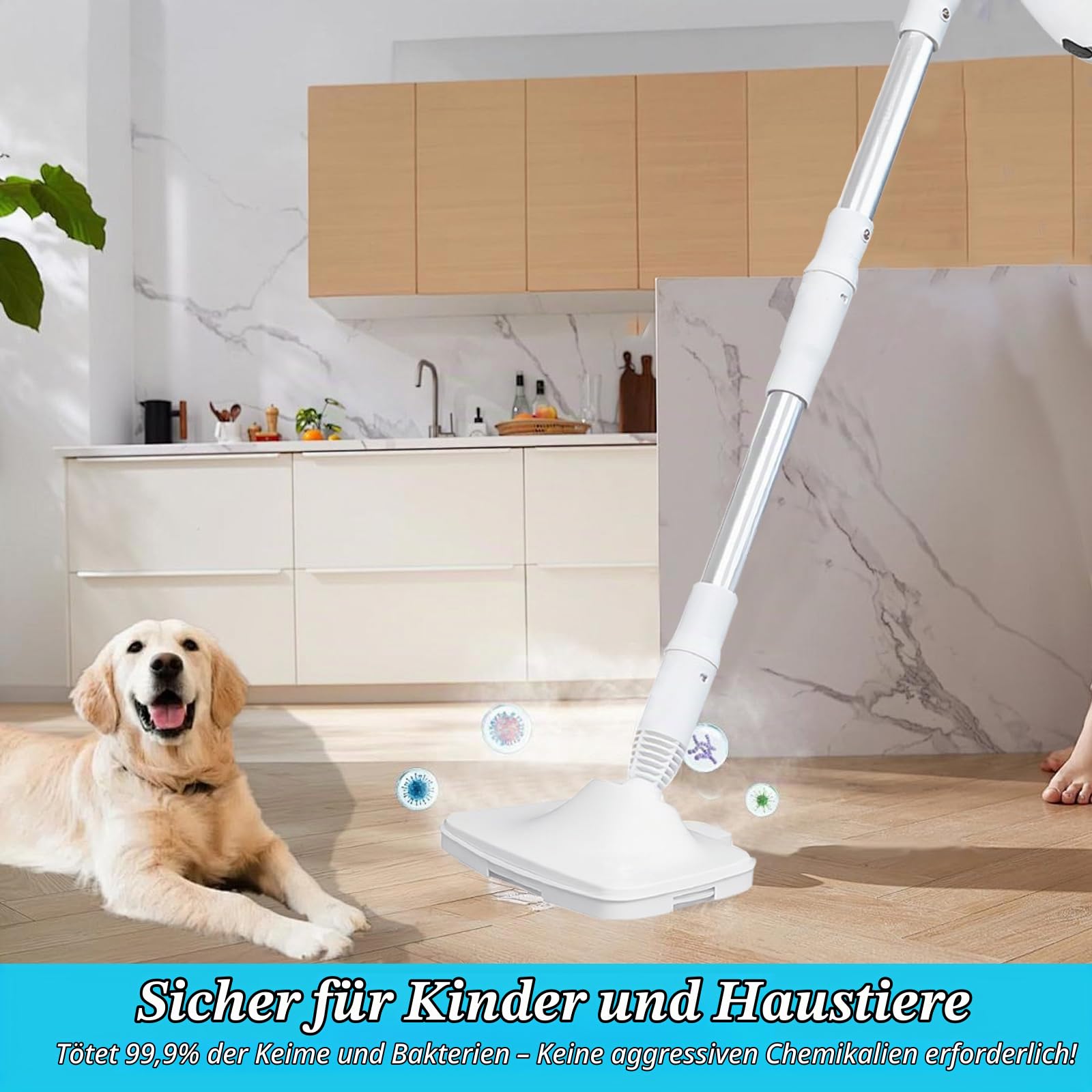 Multifunktionaler Dampfreiniger & Wischmopp, 15S Schnelle Aufheizung Dampfwischer, 230°F Heißdampf, Dampfreiniger & Dampfbesen für Alle Böden, Teppiche, Fenster, Badezimmer und Küchen