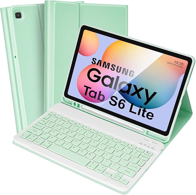 SOPPY Samsung Galaxy S6 Lite Tablet Case with Keyboard, Built-in S Pen Holder, Slim Cover with Detachable Keyboard for Samsung Galaxy Tab S6 Lite 10.4 2020 (SM-P610/P615), 2022 (SM-P613/P619), Green