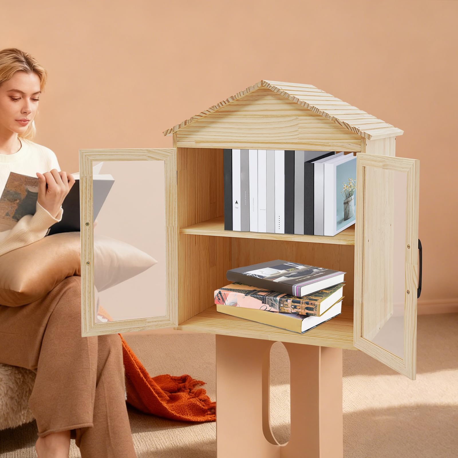 Outdoor Library Book Box, Double Literaturaustauschbox, Bücheraufbewahrung, Kleiner Holz Bücherbox für Heimwerker, Nachbarschaften, Gemeinschaft und Schulen