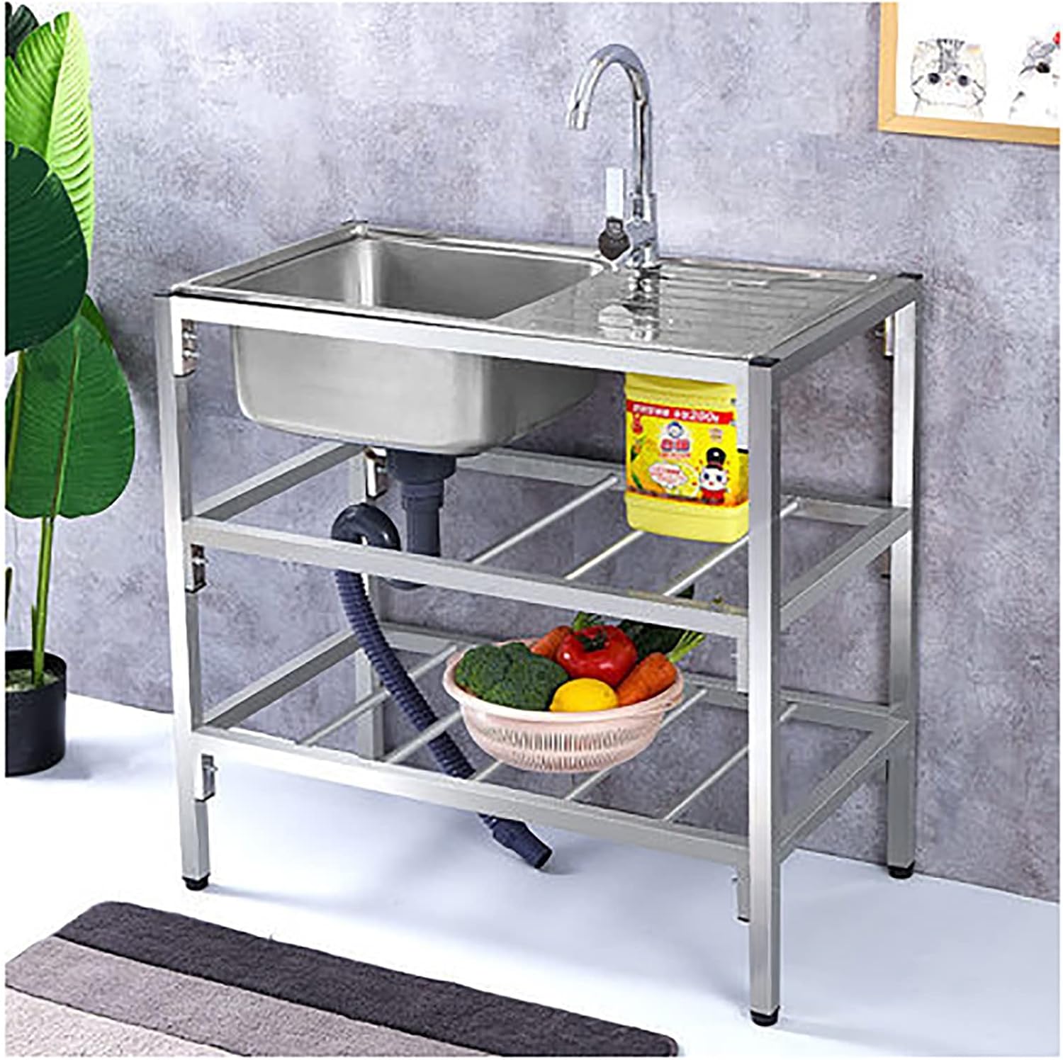 ZYLEDW Utility Sink Single Bowl Stainless Steel Commercial Kitchen Sink