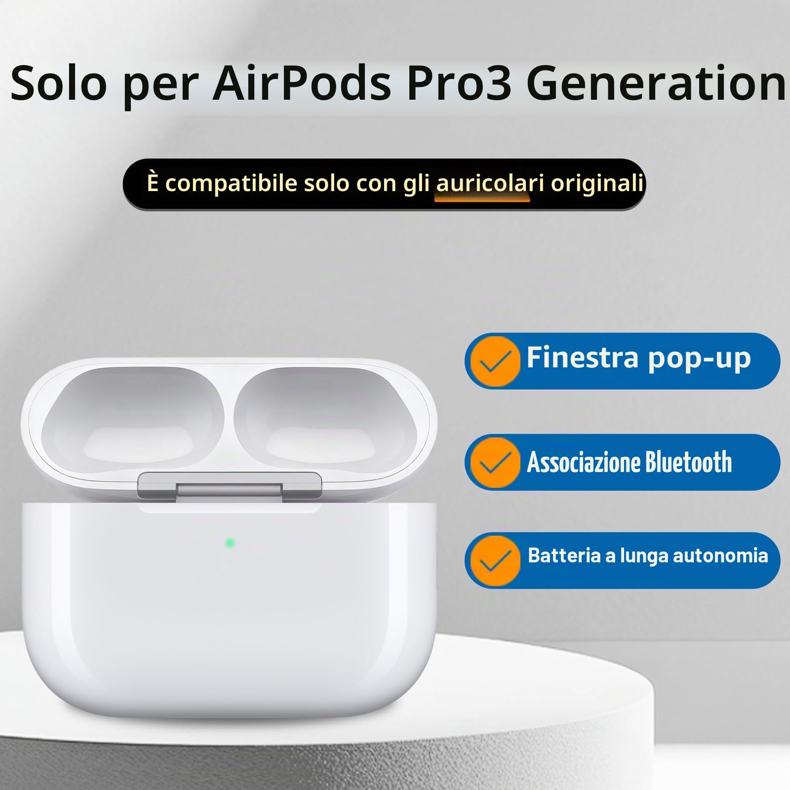 Custodia di ricarica wireless di ricambio compatibile con AirPods Pro 3 (modello 2025), per Air Pods Pro 3 Custodia di ricarica con sincronizzazione Bluetooth senza auricolari (USB-C)