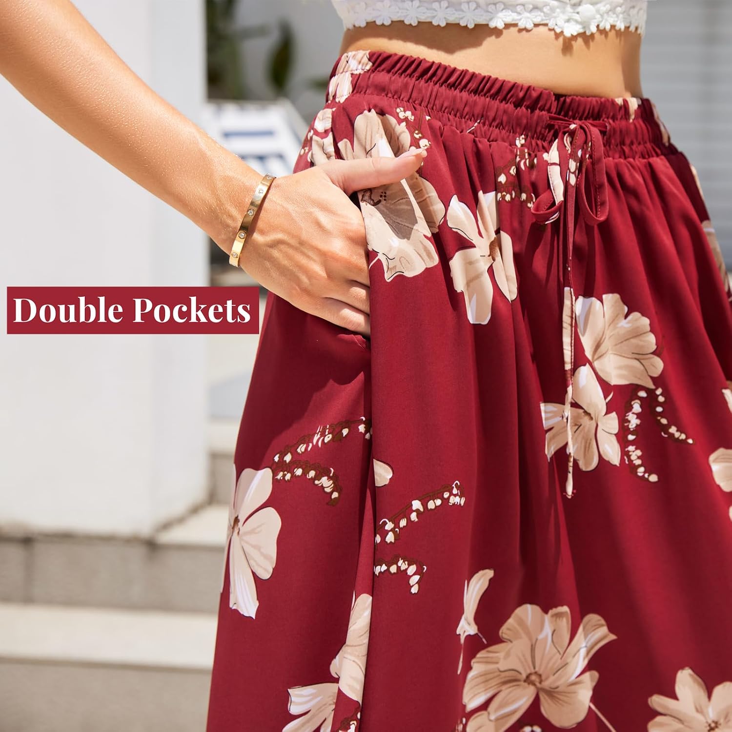  Maxi Skirts for Women with Pockets Long Midi Length | Flowy,Comfortable,Breathable, Elastic Waistband, Ladies Casual skirt with Lining for Work Travel Holiday thumbnail