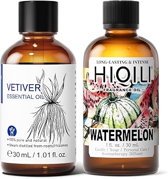HIQILI 30ML Vetiver Essential Oil & 30ML Watermelon Fragrance Oil, for DIY, Diffuser