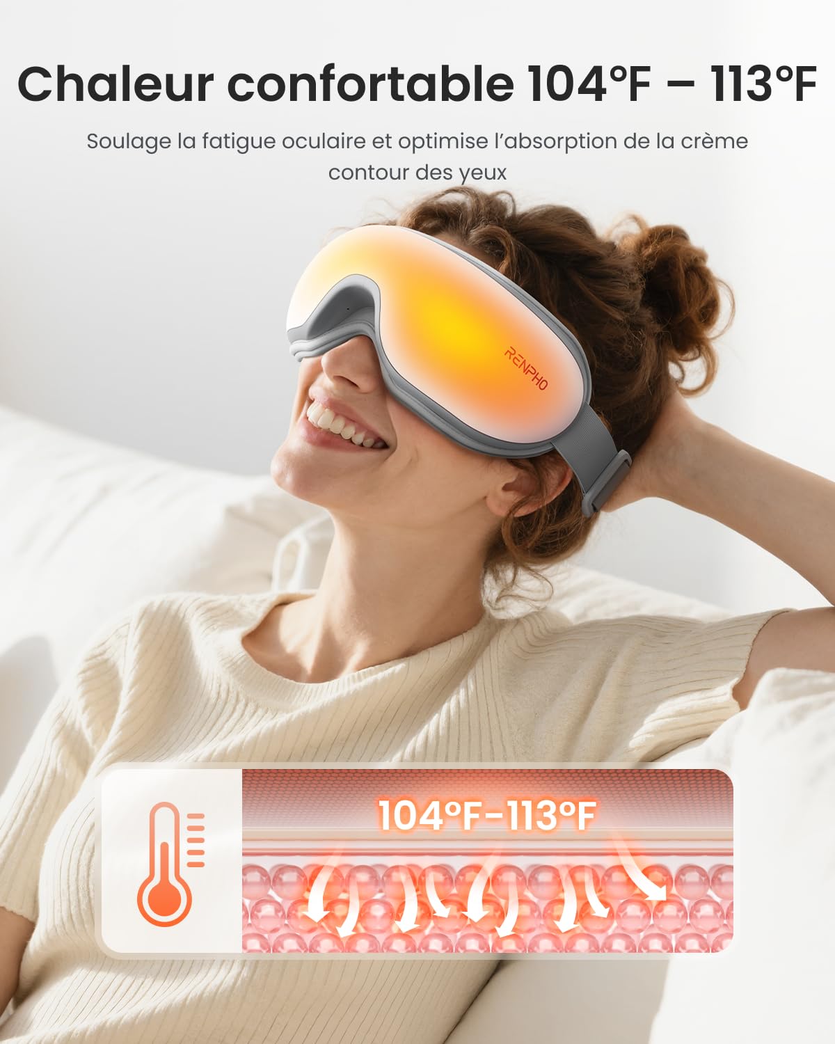 RENPHO Cadeau Femme Homme, Eyeris 1 Masseur Oculaire avec Chaleur, Chauffant Masseur Masque yeux avec Musique Bluetooth pour les migraines, réduit la fatigue oculaire améliorent le sommeil