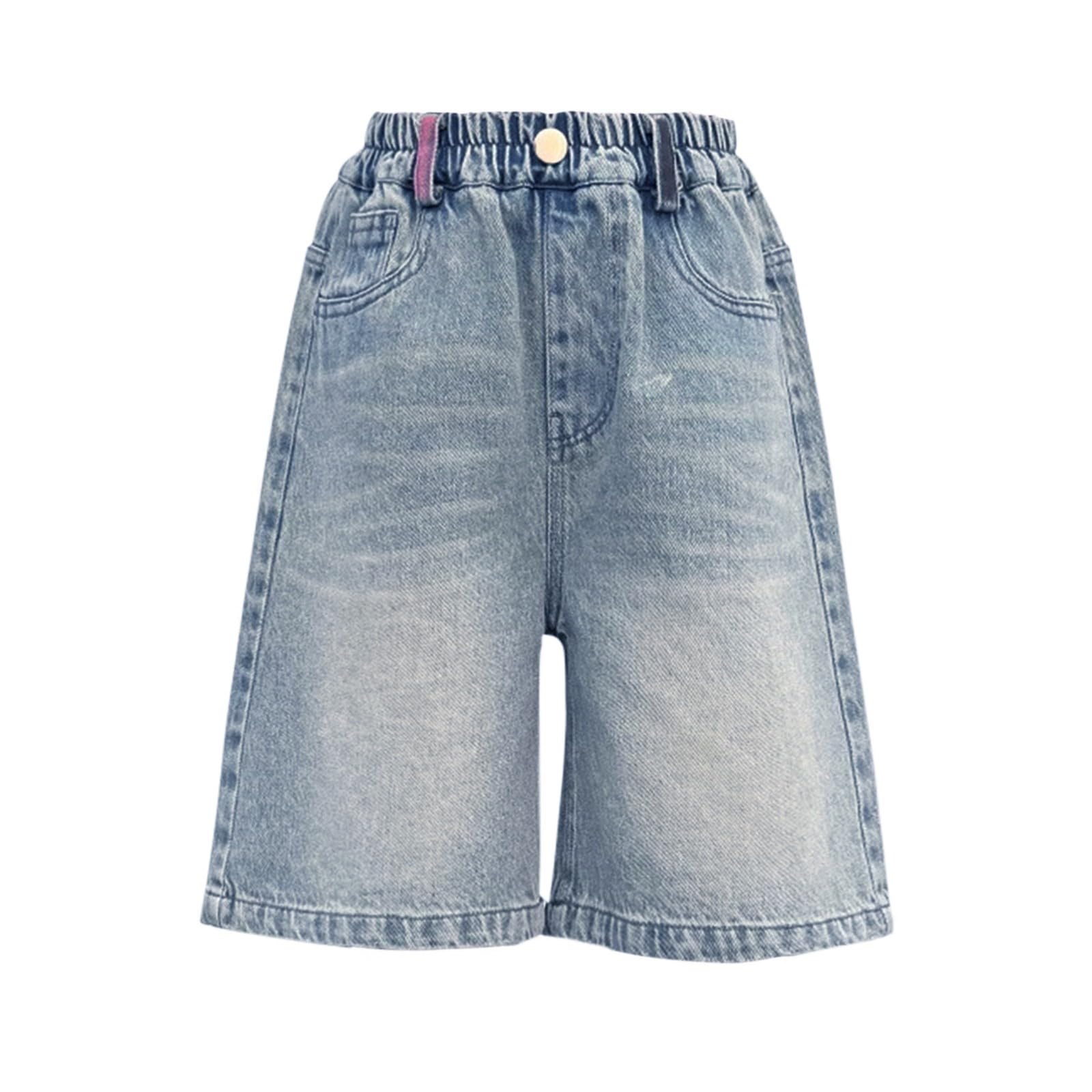 Short en jean élastique taille haute pour filles - Bermuda ample ample pour l'été tendance pour enfants