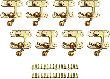 QCAA Zinc Die Cast Hook HASP Latch, Vintage Style, Right Latch Lock, 39mm x 46mm 1.53" x 1.81", Brass Plated, Made in Taiwan, 8 Pack