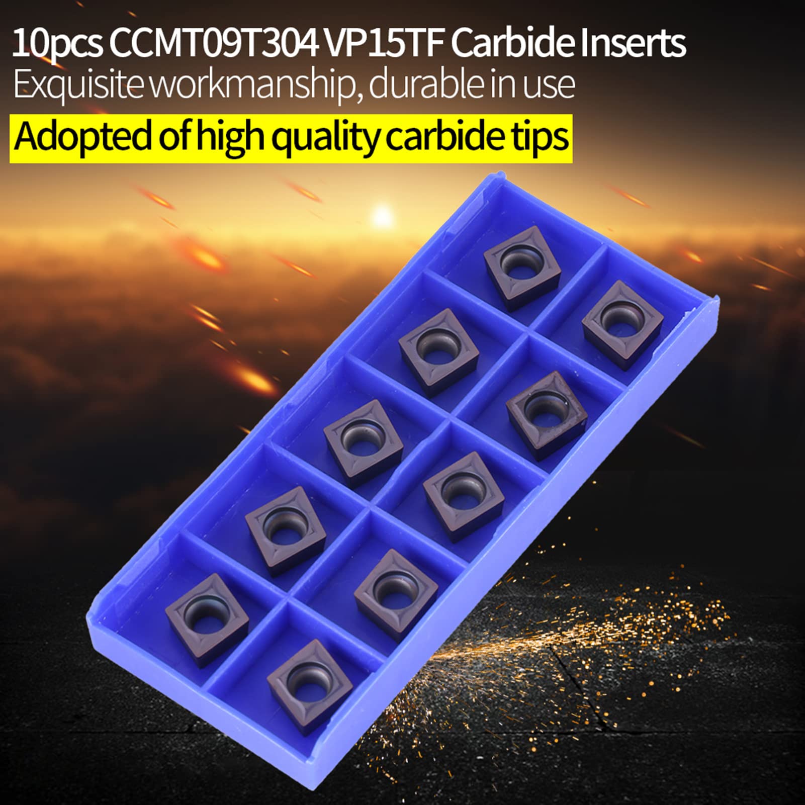 CNC Harden Steel CCMT09T304 Insert 10pcs CNC Carbide Tips Inserts Blade Cutter Lathe Turning Tool with Box CCMT09T304 VP15TF