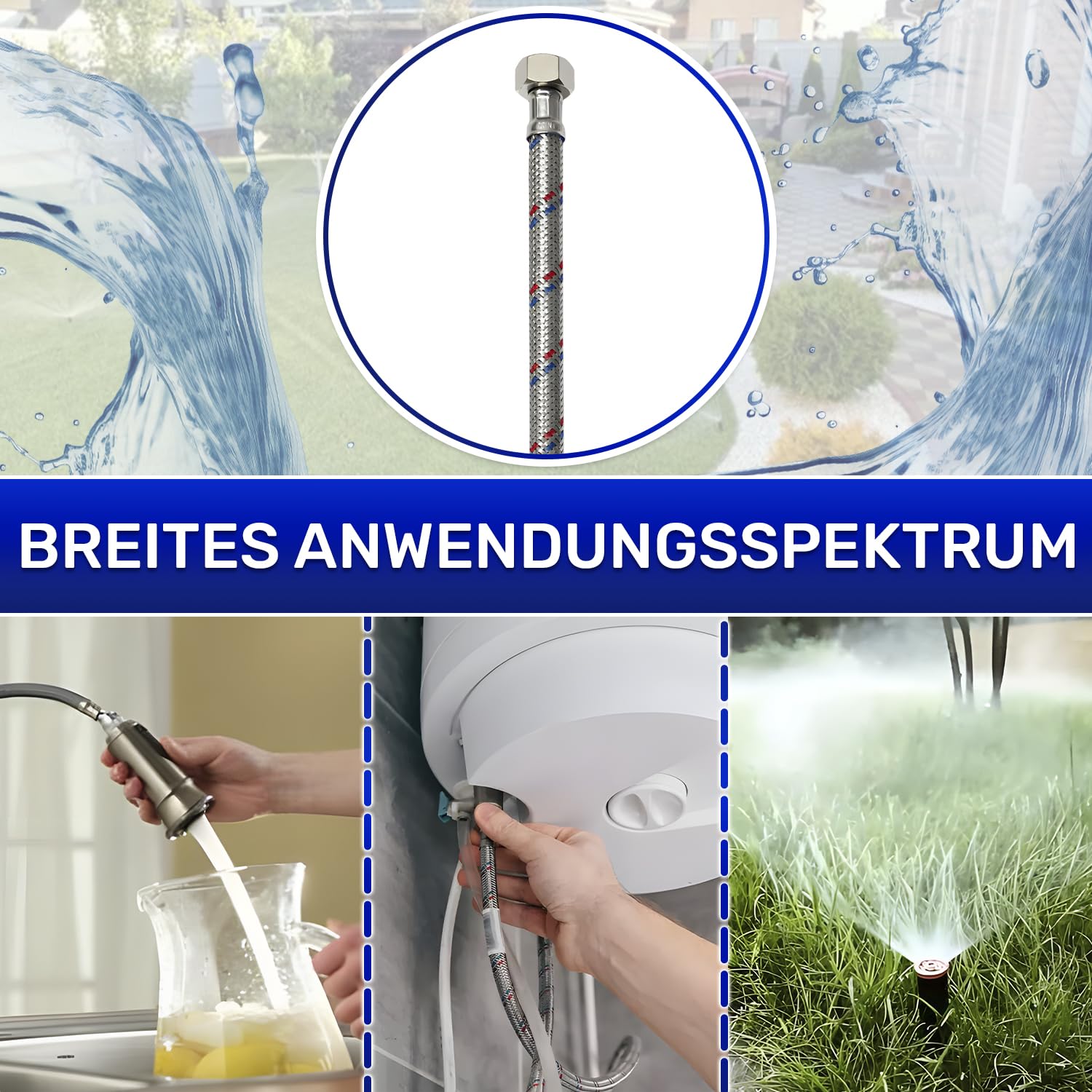 Węże hydrauliczne 40 cm z siatką ze stali nierdzewnej żeńsko-żeńskie 1/2" x 1/2" o średnicy 13 mm - 10 lat - MONTERAL